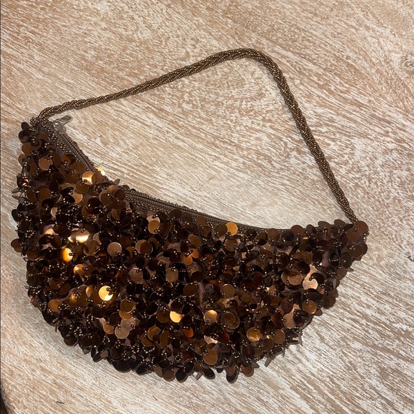Y2k brown sequin evening purse bag gala wedding - Picture 1 of 3
